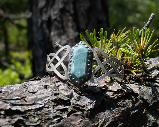 The Éowyn Cuff | Moss Agate | 6" with 1" adjustable opening